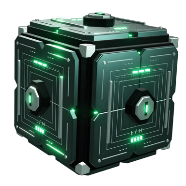 Cube with a glowing teal core