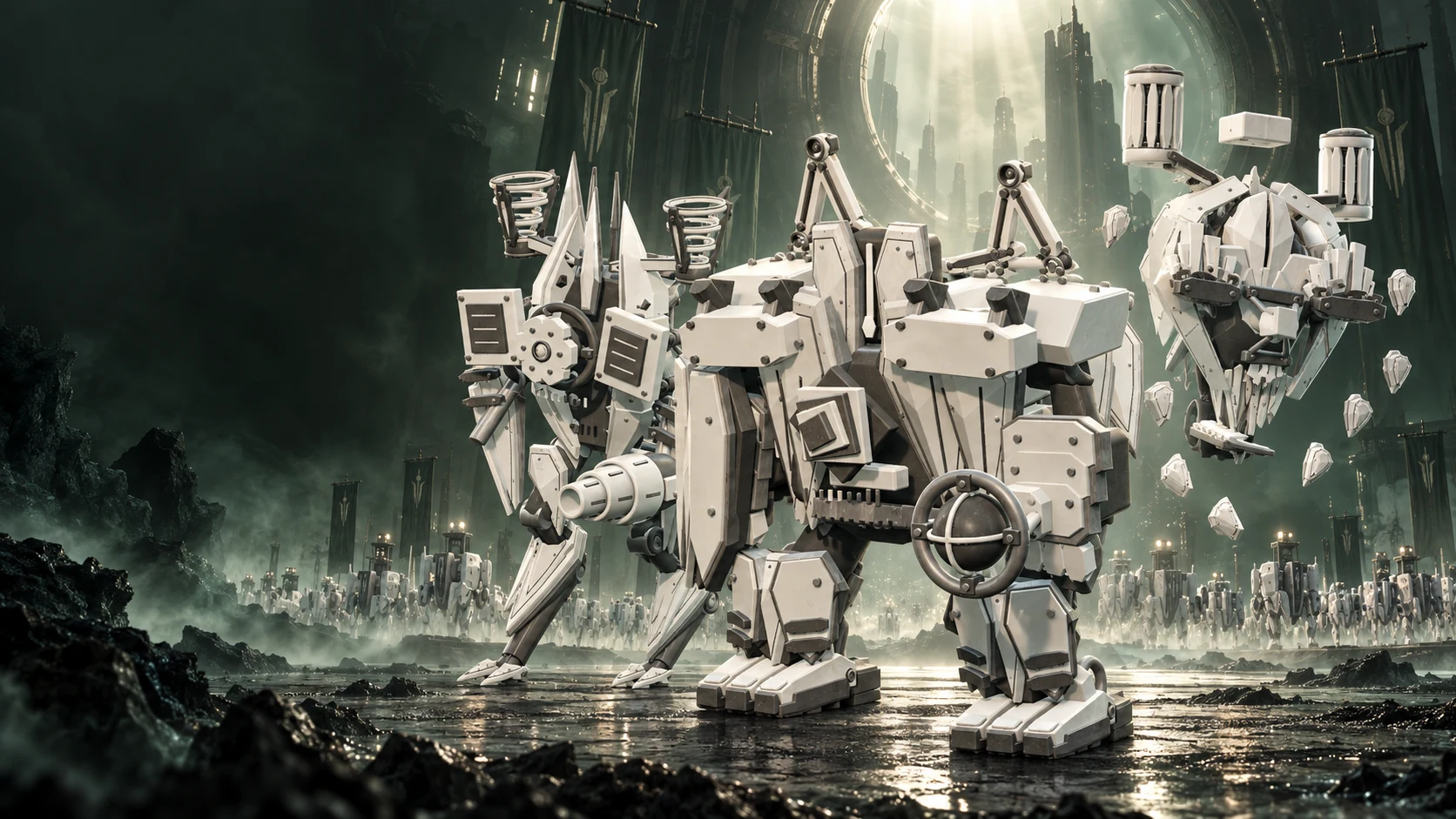 Porcelain-white Surge, Rigid and Ghost Hollows lead the Pale Host through a monumental assembly hall